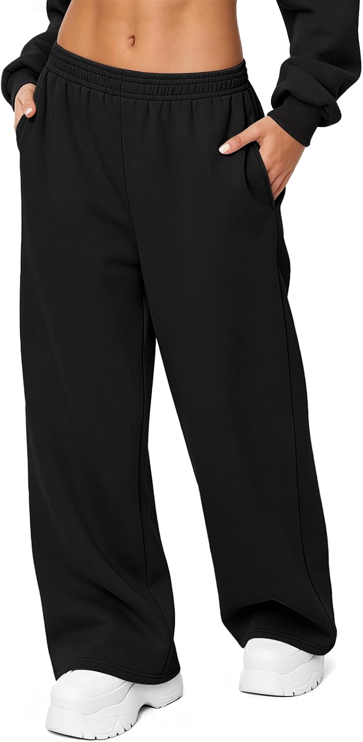 Detalle de HMIYA Women’s Fleece-Lined Wide-Leg Sweatpants, 27.4"–27.8" Inseam