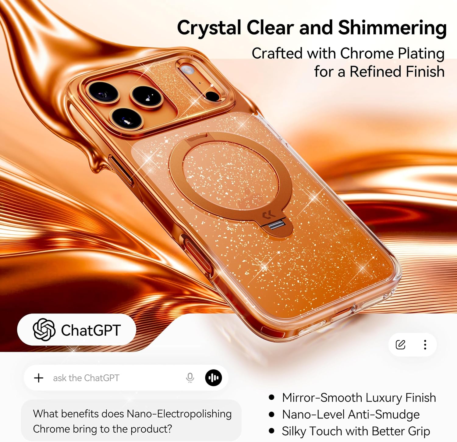 Detalle de CASEKOO Pearl Sparkle iPhone 17 Pro Max MagSafe 360° stand
