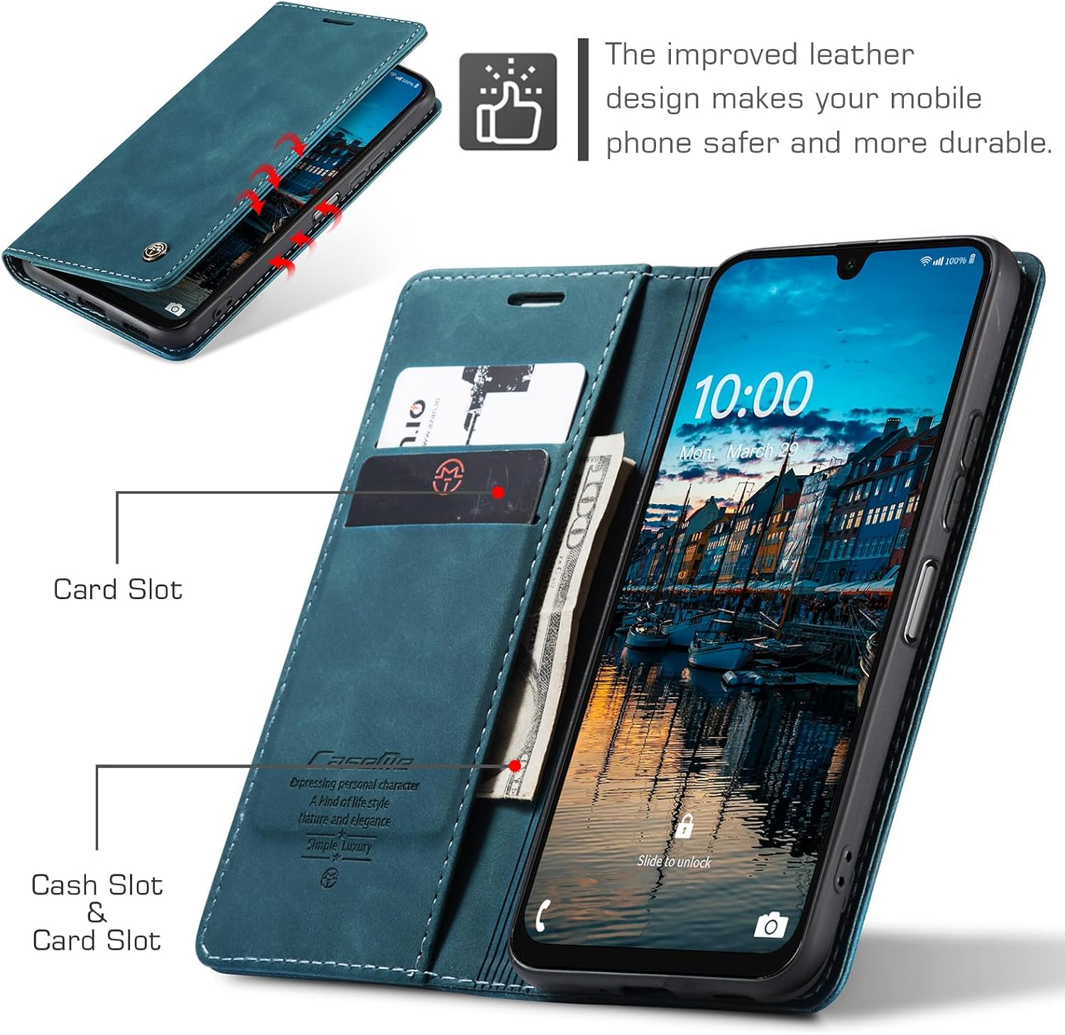 Thumbnail 1 de Cracedily wallet flip case for Samsung Galaxy A16 5G / A16 4G (Blue-Green) with card slots and magnetic closure