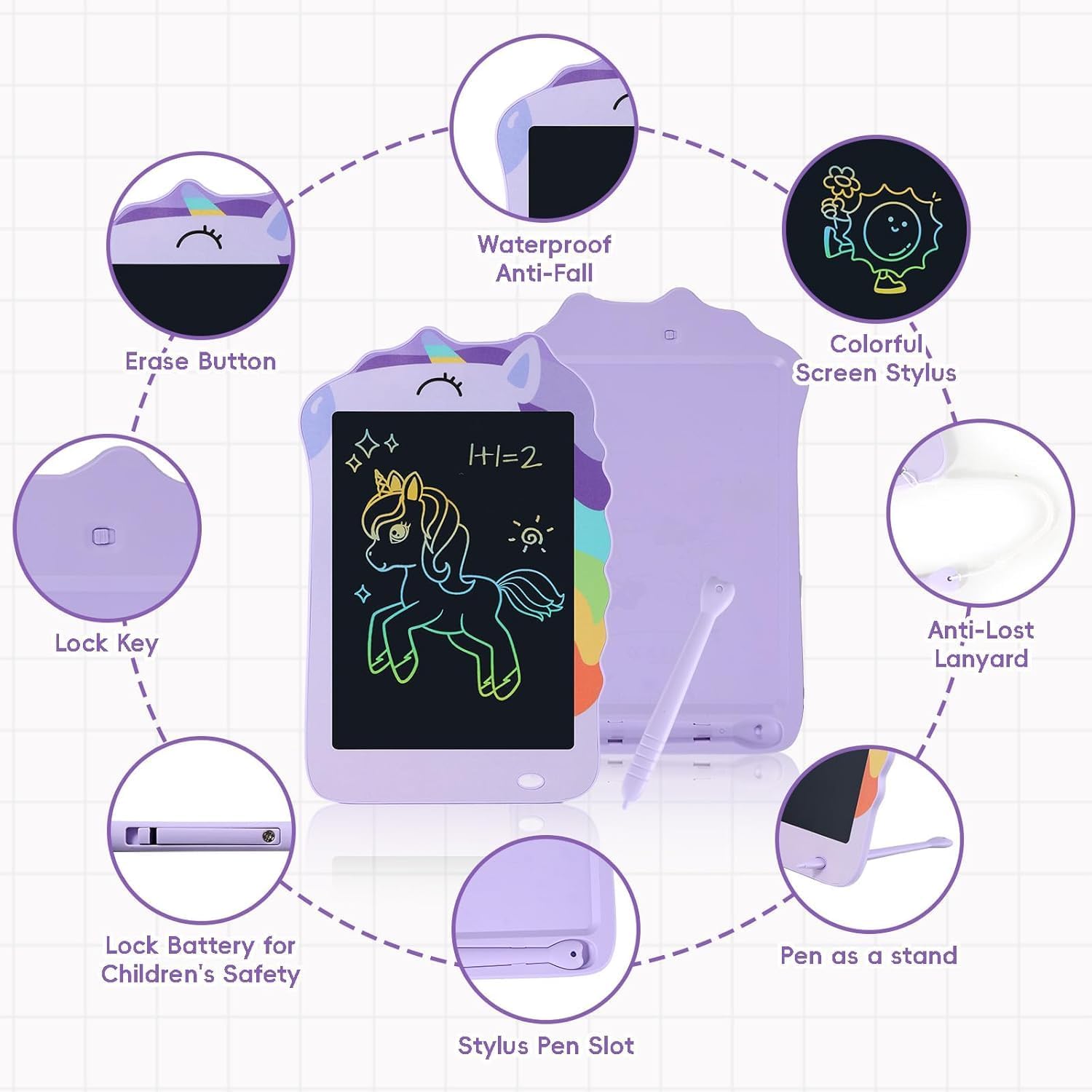 Thumbnail 4 de Decute KM806 LCD Writing Tablets, 8.5-Inch Unicorn 2-Pack in Pink and Purple