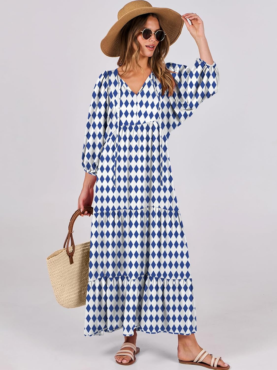 Detalle 2 de ANRABESS Womens Boho Maxi Dress V‑Neck 2026