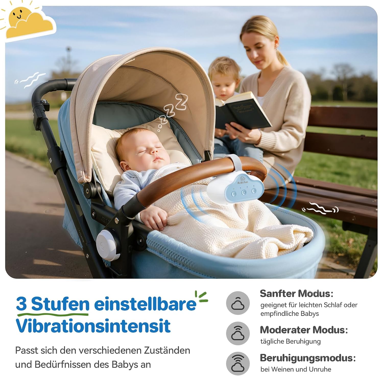 Detalle 2 de Robofun Kinderwagenschaukler Schlafhilfe USB-C