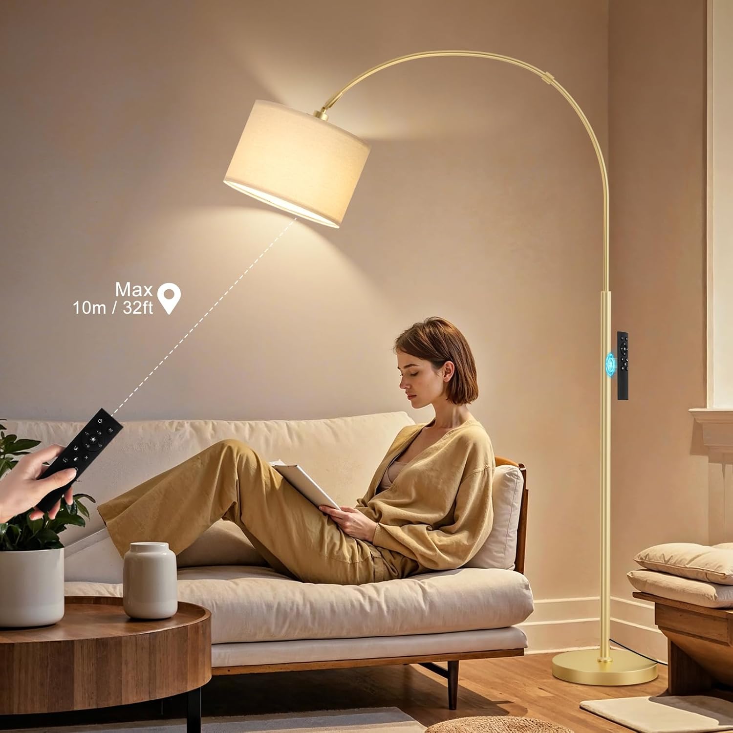 Thumbnail 5 de PreeOtti Arc Floor Lamp, Gold Arc with Remote Control – Dimmable, 3 Colour Temperatures