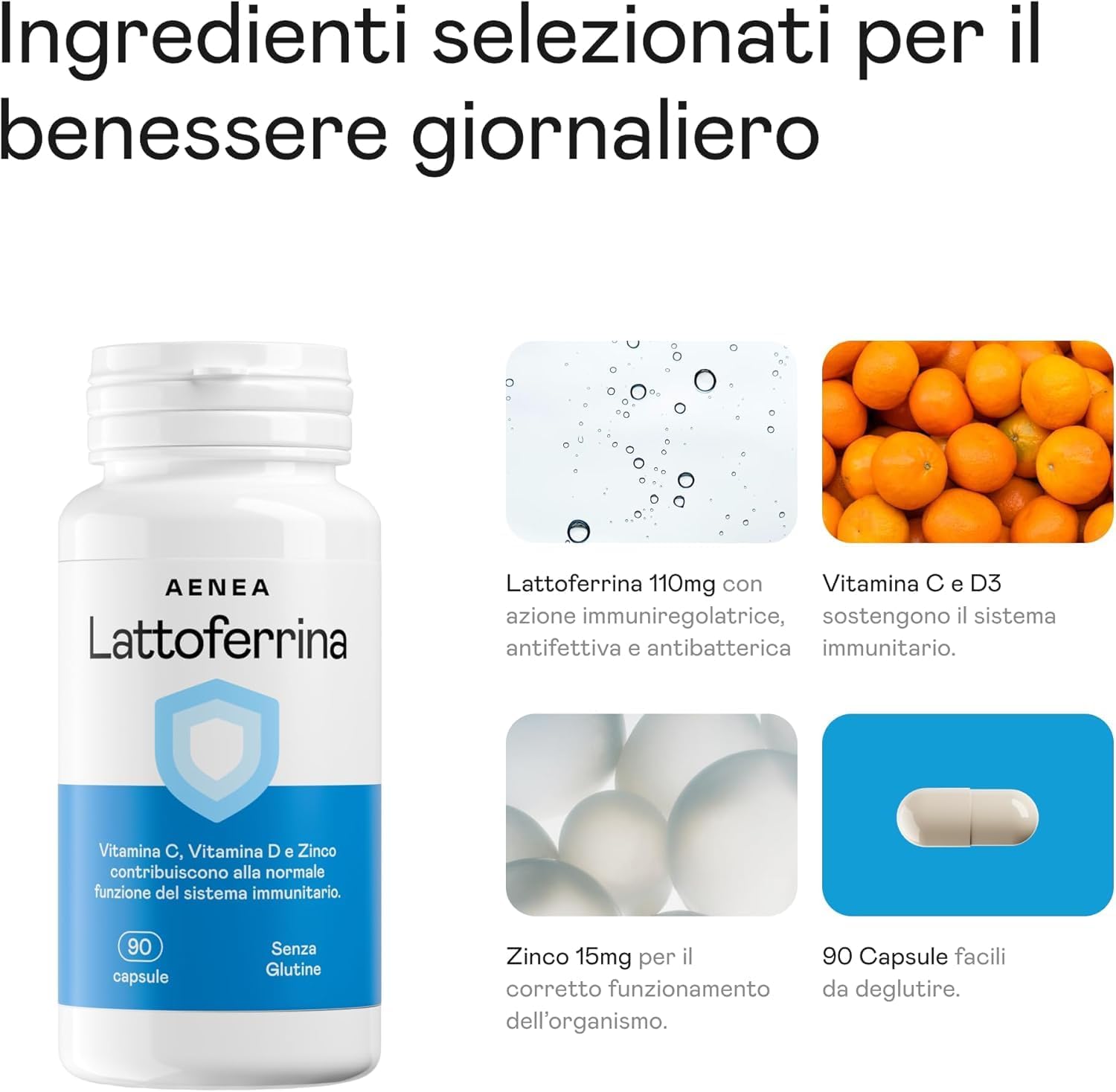 Thumbnail 2 de Lattoferrina Alto Dosaggio 90 Capsule – Integratore per le Difese Immunitarie con Lattoferrina, Vitamina C, Vitamina D e Zinco