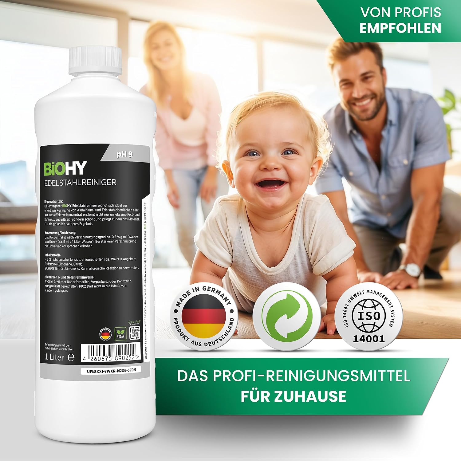 Detalle de BIOHY RVS-reiniger 1 l met doseerder voor keuken, potten en grill