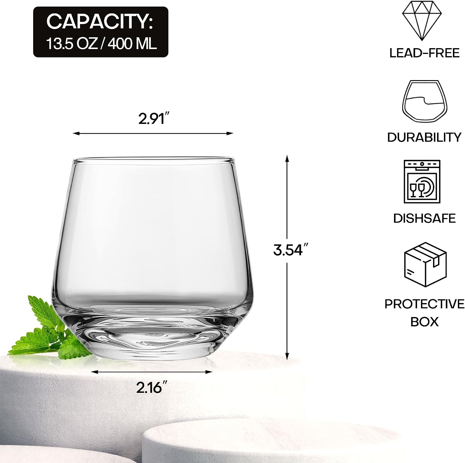 Detalle de OUWO Stemless Wine Glasses 13.5 oz