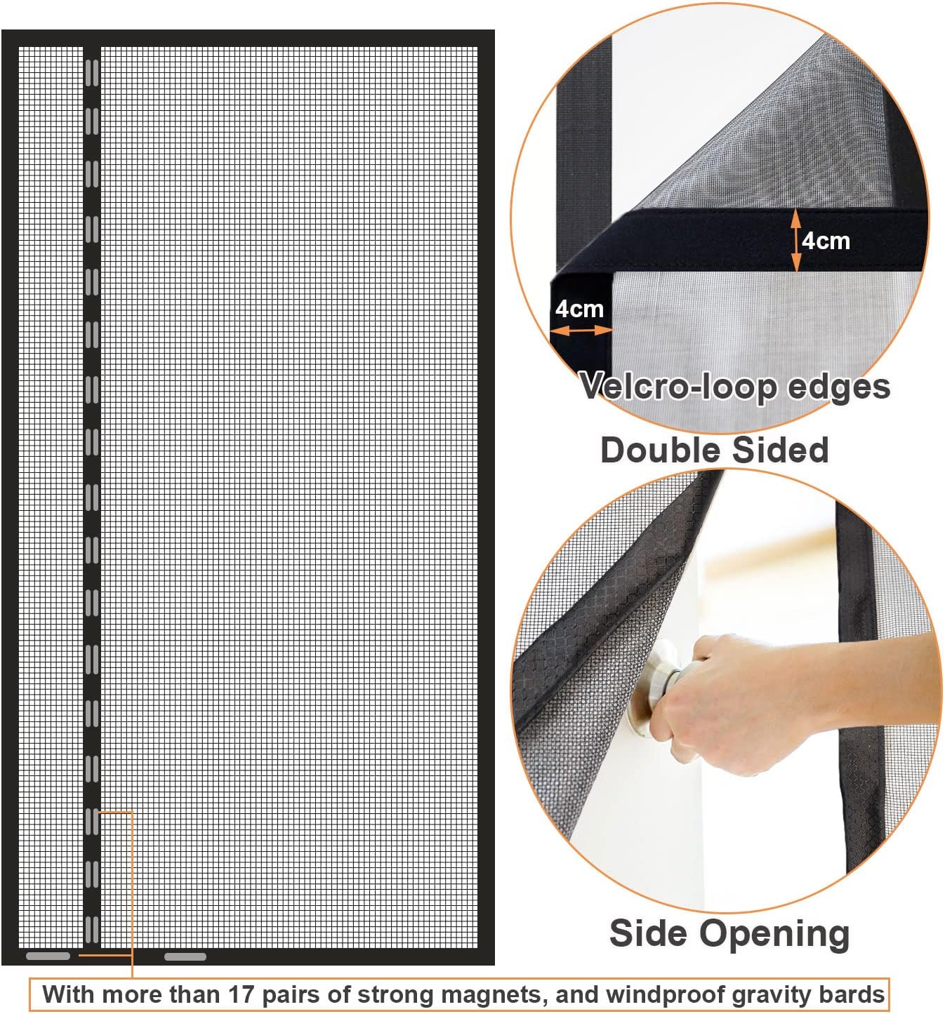 Thumbnail 2 de Risareyi Magnetisches Fliegengitter-Türset 115x215 cm mit seitlicher Öffnung – Klettband, ohne Bohren