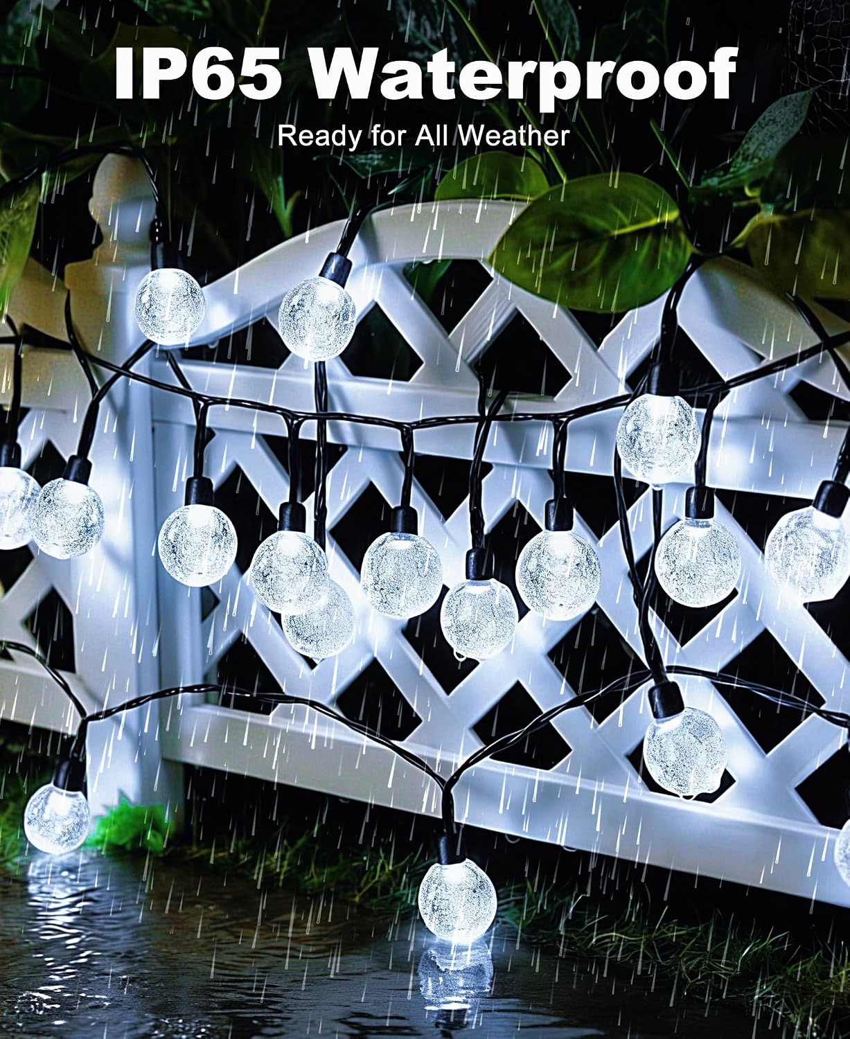 Detalle de btfarm Solar Garden String Lights (12.5m/41ft, 50 LED) – Waterproof Crystal Ball Fairy Lights with 8 Modes