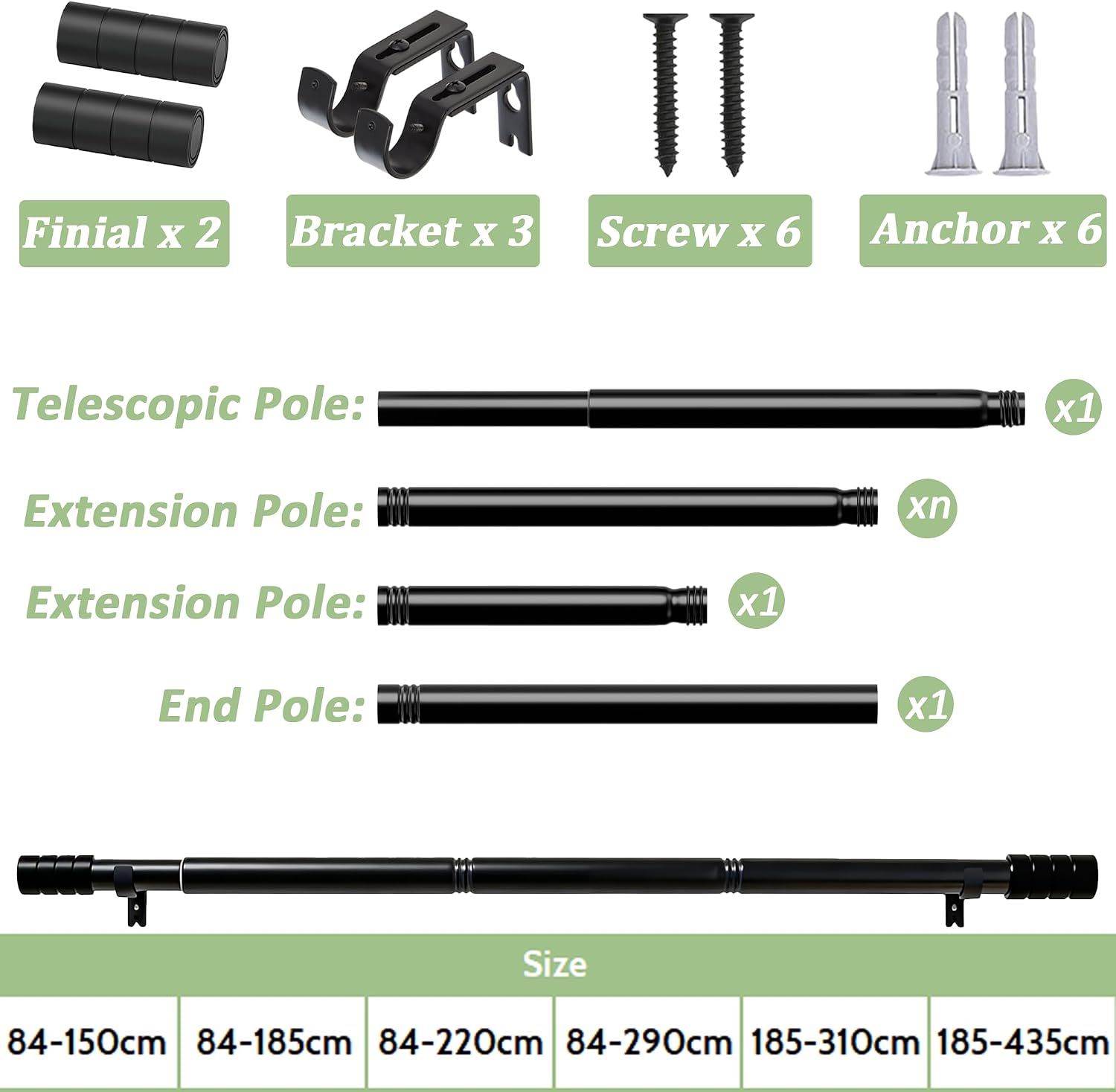 Thumbnail 3 de Tringle Rideau Extensible 84–290 cm Noir
