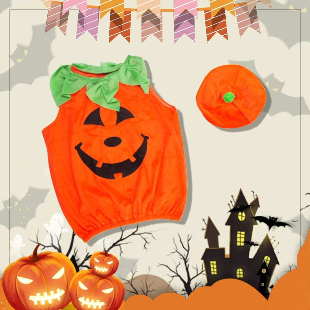 Detalle 2 de BigOtters BigOtters Pumpkin Costume Set for Infants and Toddlers, Tunic and Hat