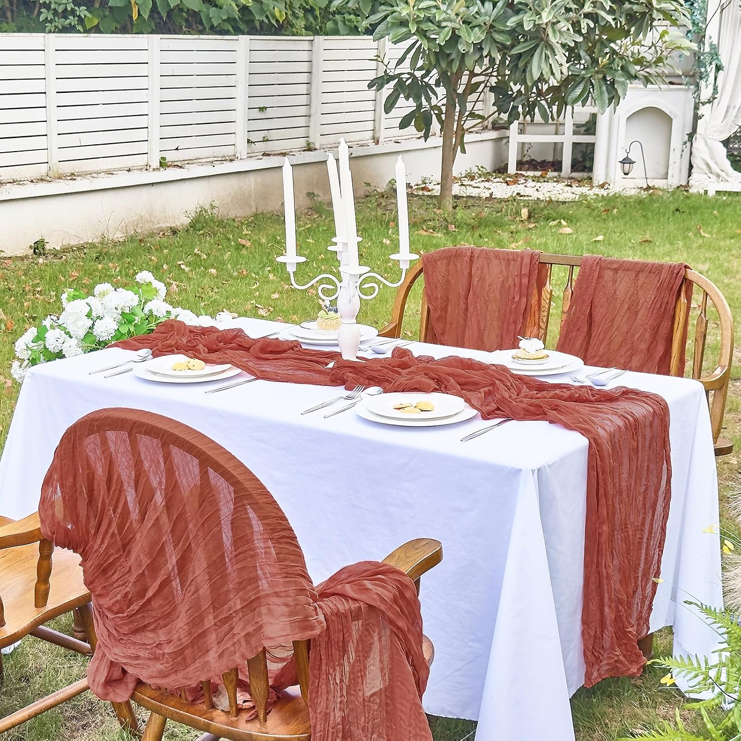 Thumbnail 6 de Terracotta Cheesecloth Table Runner, 35 x 120 Inch