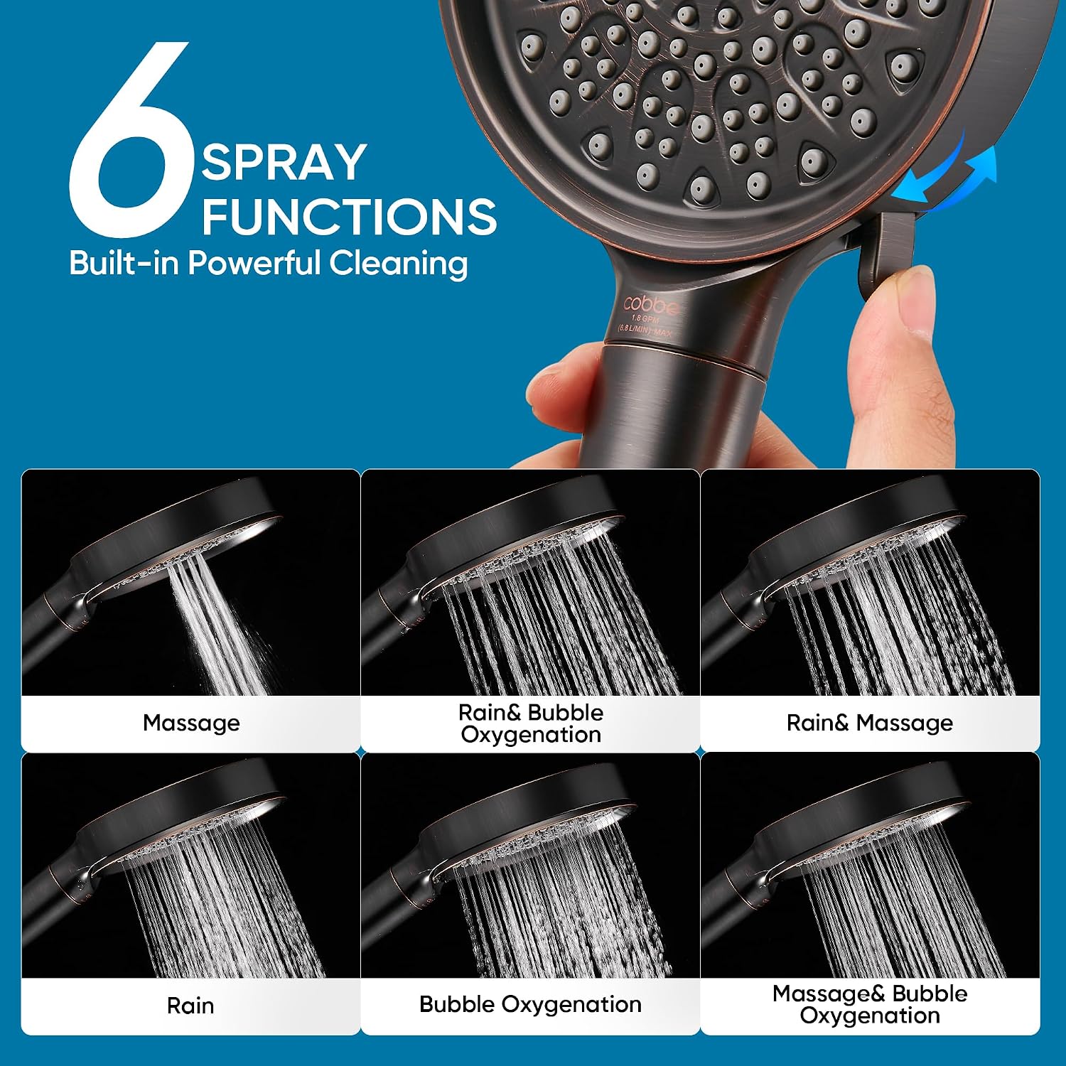 Detalle 1 de Cobbe Filtered Shower Head 6 Spray Modes