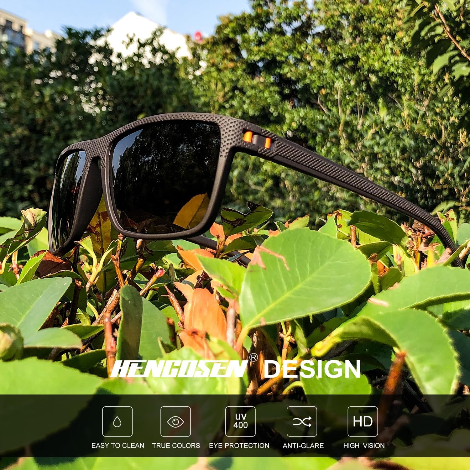Thumbnail 1 de HENGOSEN Polarised Men’s Sunglasses with UV400 Protection (Classic Vintage Square Frame)