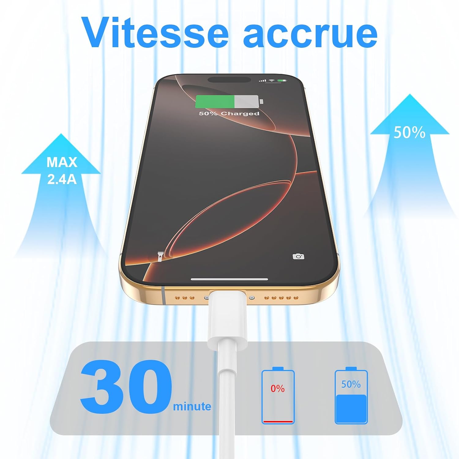 Detalle 2 de Cable USB C Charge Rapide 3A 1m+2m
