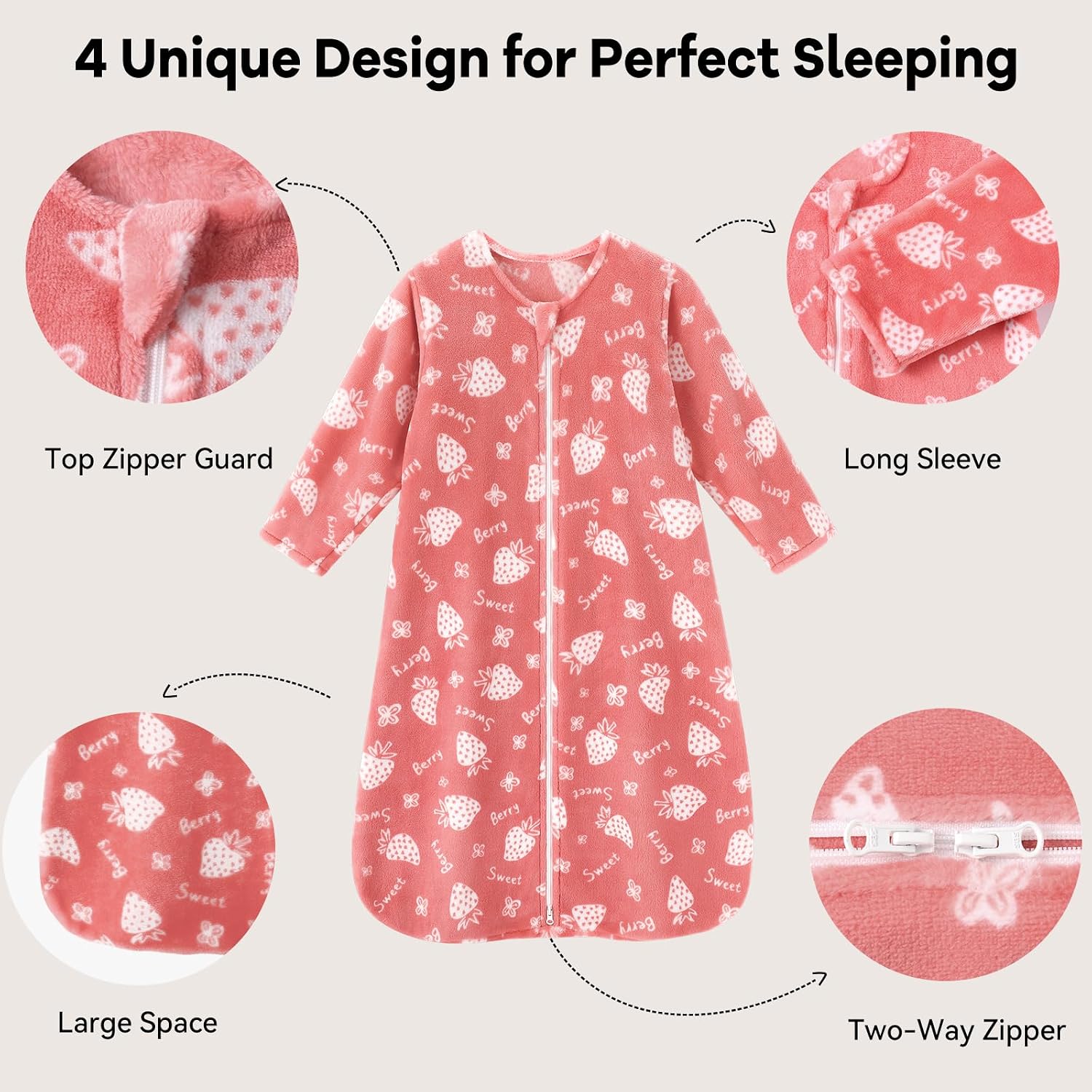 Thumbnail 2 de Unnivoll 12–18 Month Fleece Sleep Sack, Long Sleeves, 2.0 TOG, 2-Pack