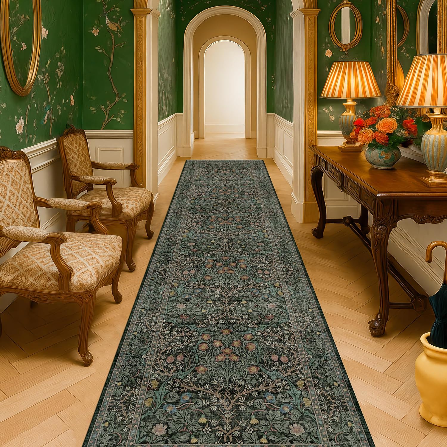 Thumbnail 1 de Hazo Haus Dark Green Runner Rug 3x12