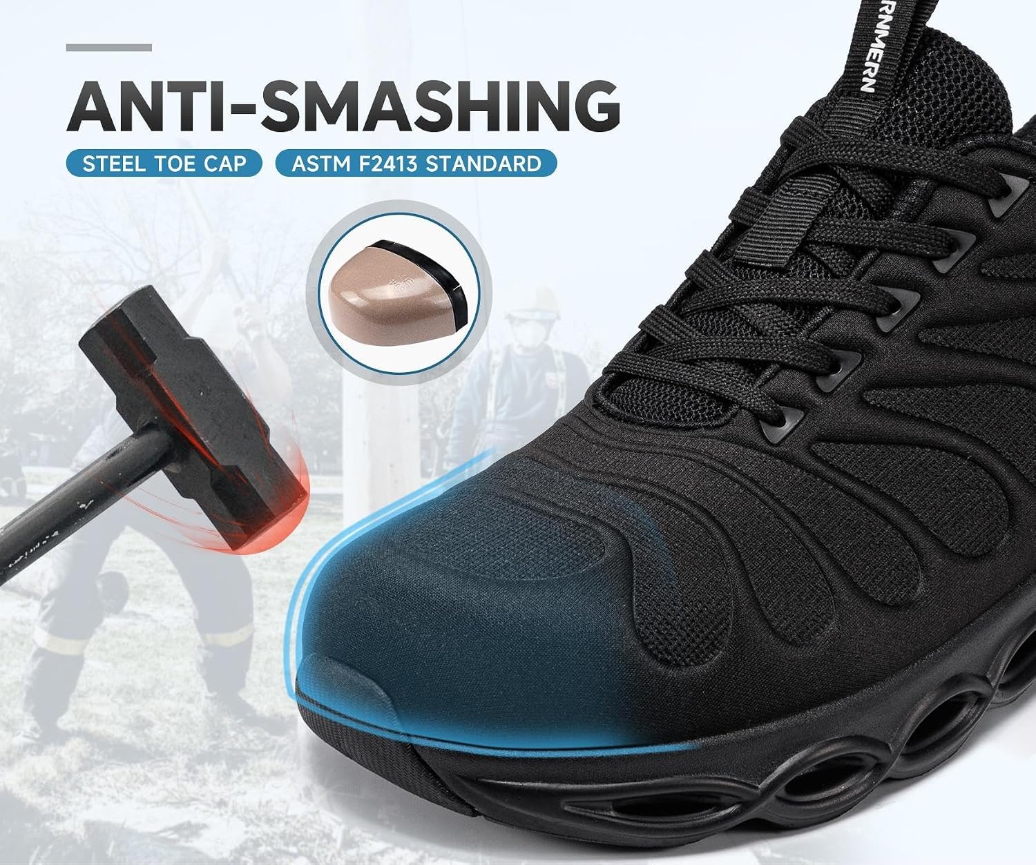 Detalle de LARNMERN Steel Toe Work Safety Shoes (ASTM F2413) Lightweight Comfort Sneakers