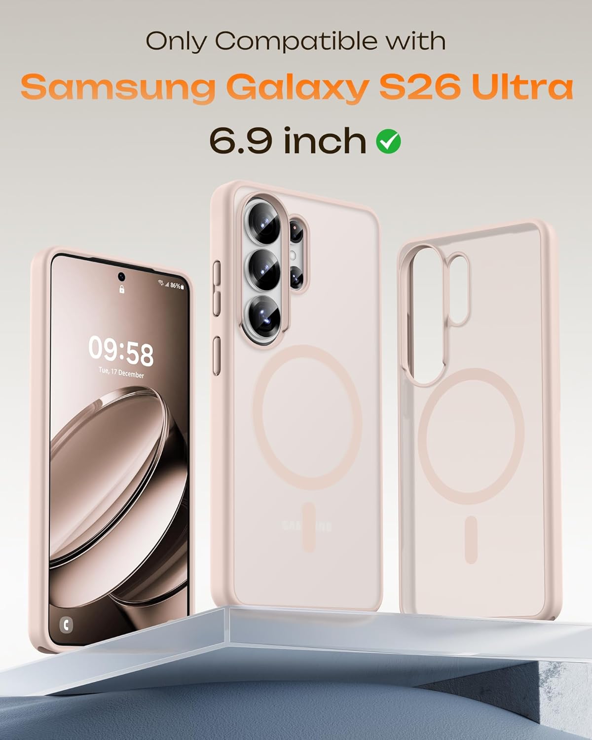 Detalle de TOCOL Magnetic Case for Samsung Galaxy S26 Ultra (6.9-inch) with Built-in Magnetic Ring, MagSafe fit, Slim Translucent Matte Back