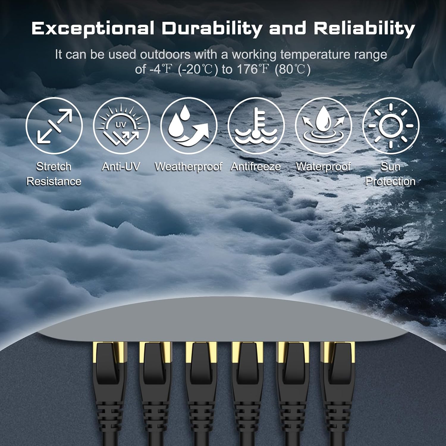 Detalle 2 de DbillionDa cat8 6ft ethernet cable, Cat 8 RJ45, 40 Gbps, Weatherproof