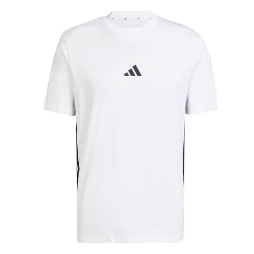 Thumbnail 6 de adidas Uomo Essential Three Stripes Single Jersey camiseta de algodón con tres rayas, cuello redondo (White/Black, L)