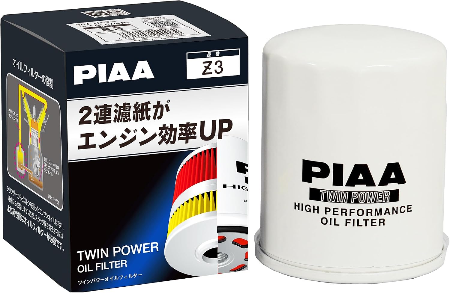 Detalle de PIAA Z3 ツインパワー オイルフィルター 日産車用・2連濾紙構造