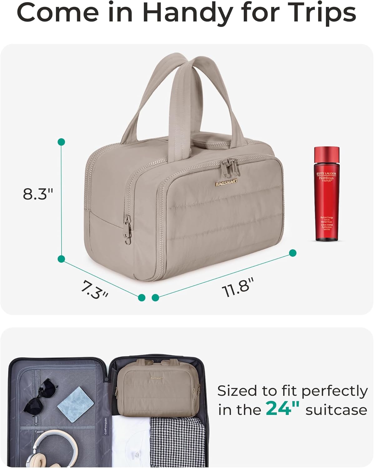 Thumbnail 1 de BAGSMART Travel Toiletry Bag, Crush Toiletry Bag for Women – Large, Wide-Open, Puffy Cosmetic Organizer