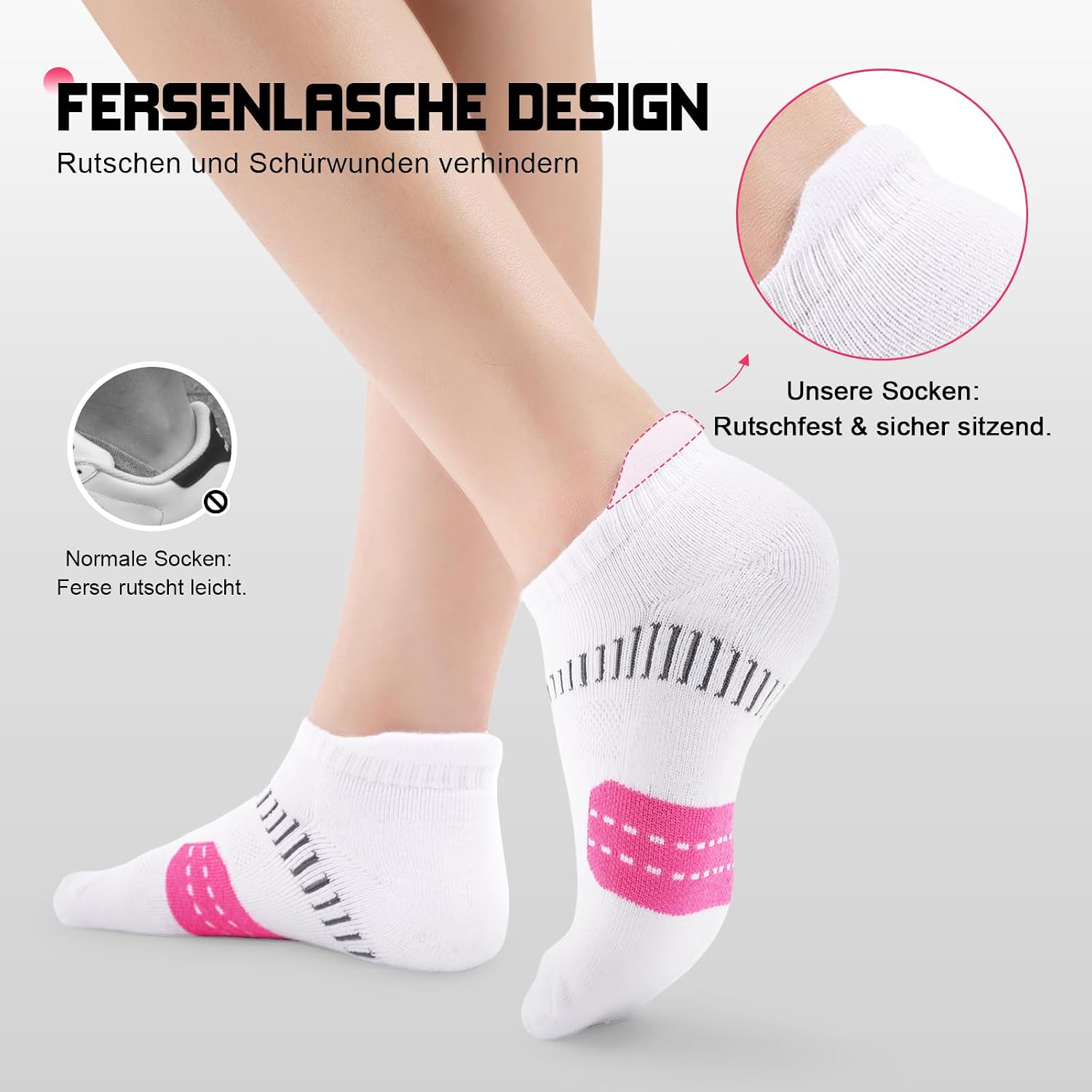 Detalle de EconioSocken Sneaker Socken Damen (39–42) – Anti-Blasen Laufsocken mit gepolsterter Sohle