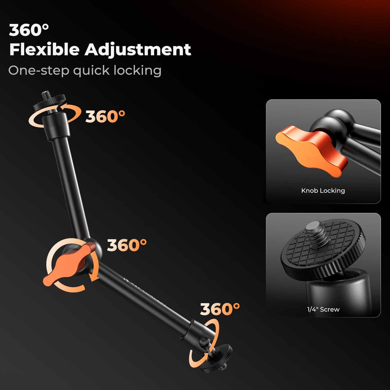 Detalle de K&F CONCEPT 9.8" Magic Arm with Clamp & Phone Holder (with 1/4" and 3/8" mounting screws)