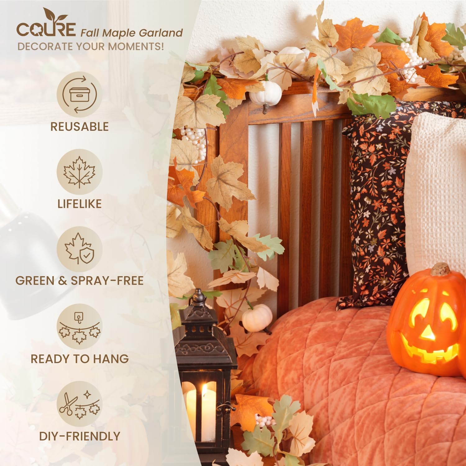 Detalle 2 de CQURE 16-Pack Fall Leaf Garland, 94.4 Ft Silk Maple Leaves