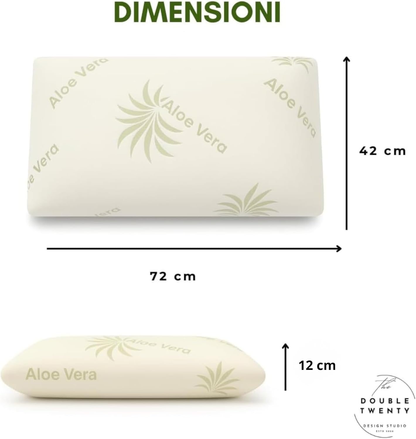 Detalle de The Double Twenty – Cuscino Memory Foam a Saponetta da 12 cm con Federa Aloe Vera, supporto cervicale ed ortopedico