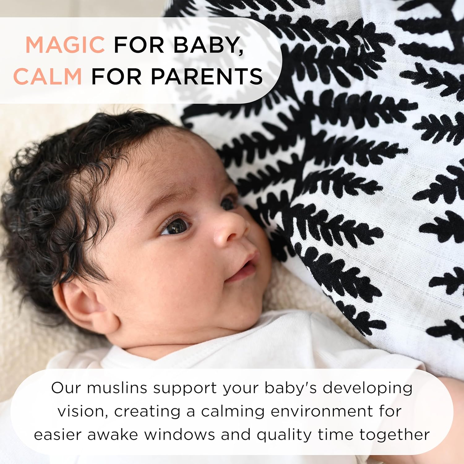 Thumbnail 4 de Etta Loves Extra Large Fern Print Muslin Cloth (Black & White) – Sensory Muslin Square for Newborns to 4 Months, 1-Pack