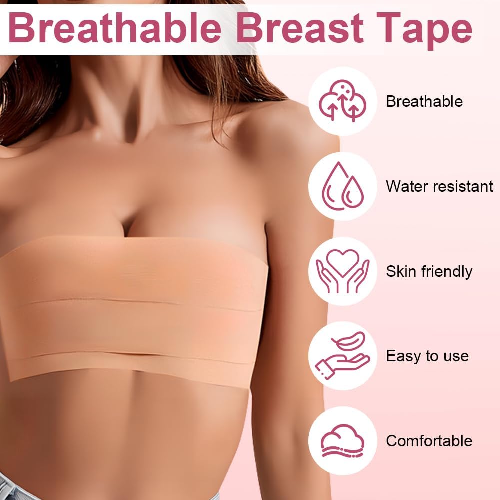 Detalle de AOOWU Nastro Adesivo Seno – 2 Copricapezzoli in Silicone, 10 Petali di Seno in Raso e Nastro Biadesivo per Reggicalze e Gonne