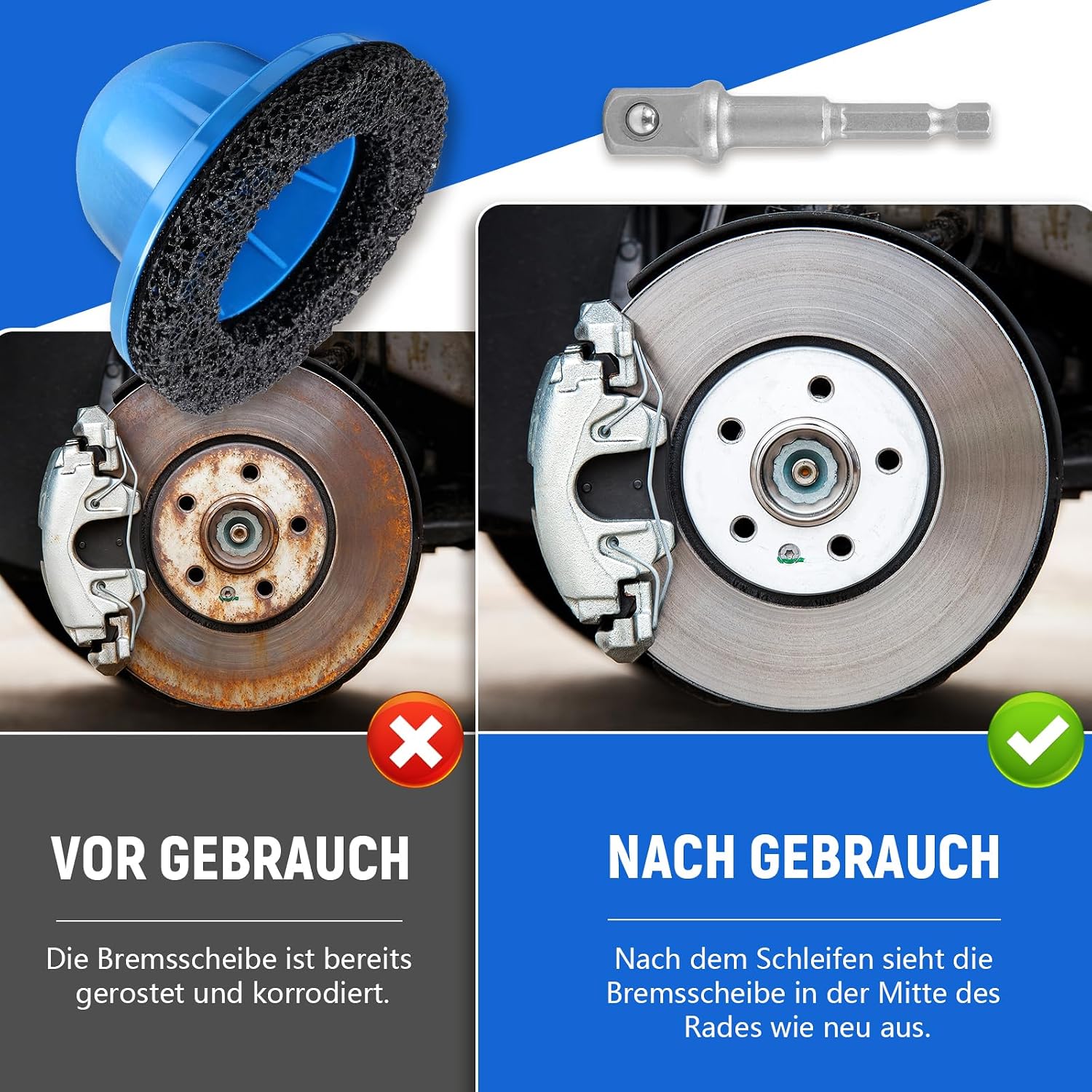 Detalle de Radnabenschleifer, Innen-Ø 90 mm / Außen-Ø 150 mm für Anhängerkupplung – 1/2 Zoll Antrieb, Radnabenreiniger für Felgenwechsel