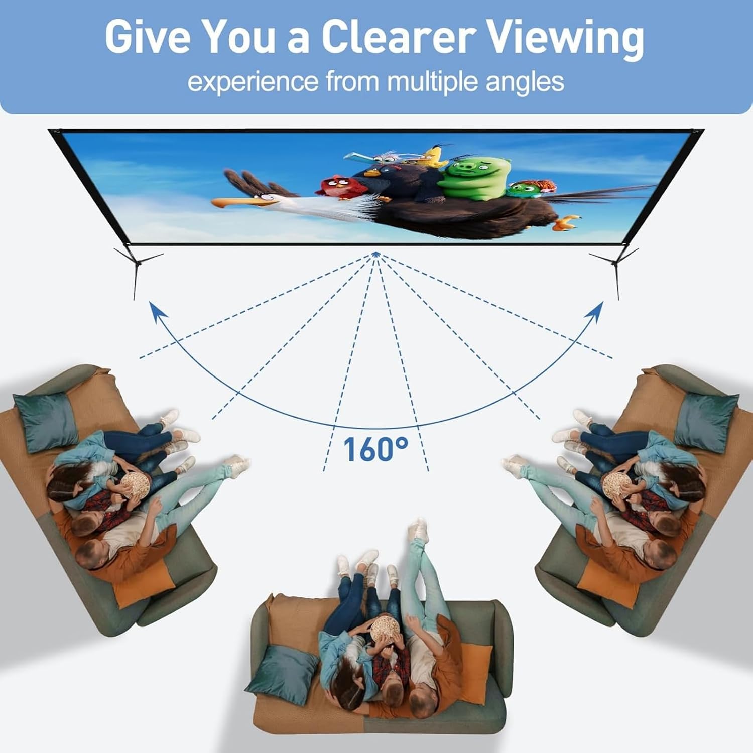 Thumbnail 2 de 120-inch Projector Screen with Stand (16:9, 160°) Portable Front/Rear Projection Screen