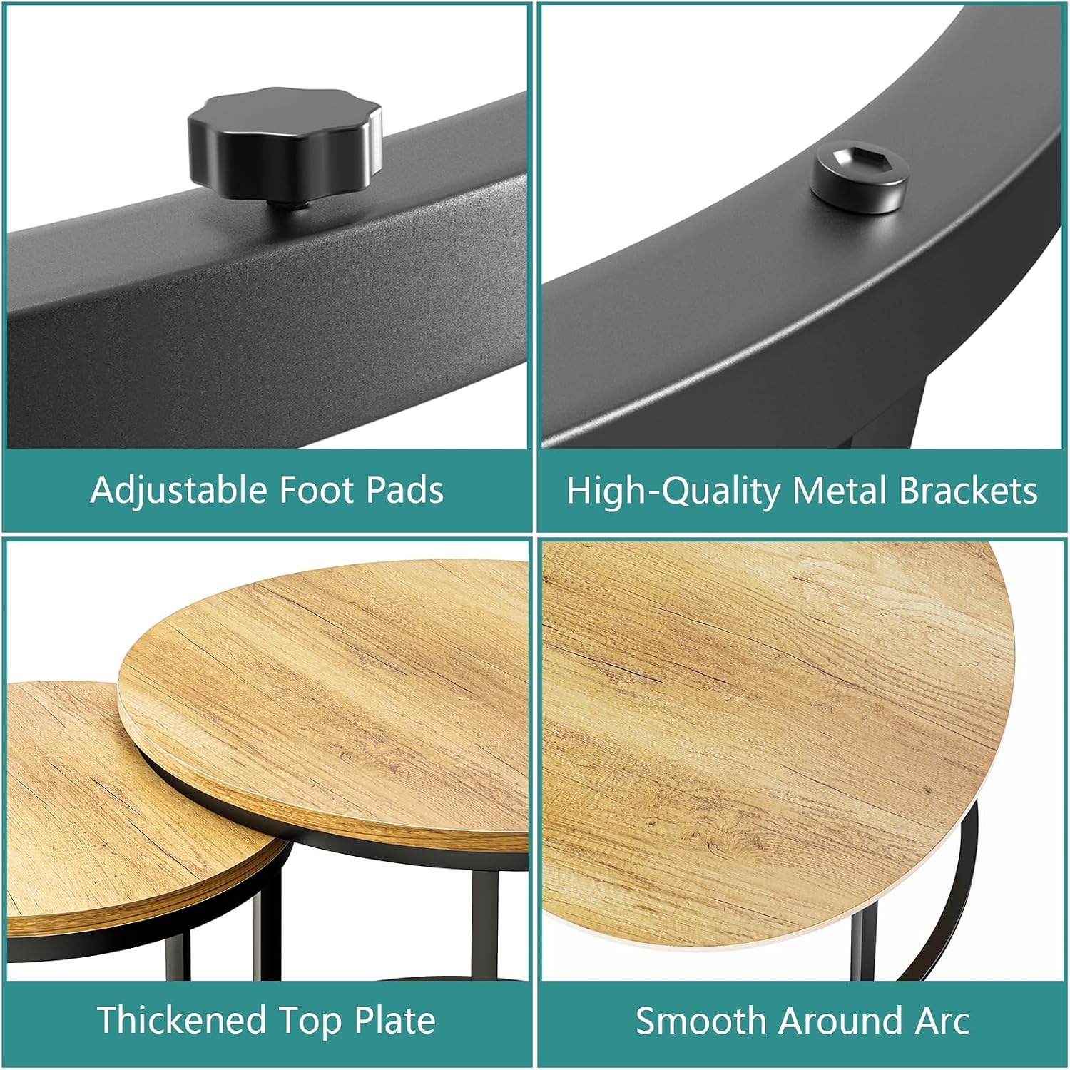 Thumbnail 3 de Smuxee Nesting Coffee Table Set of 2, 23.6-Inch Round Brown Wood Tables