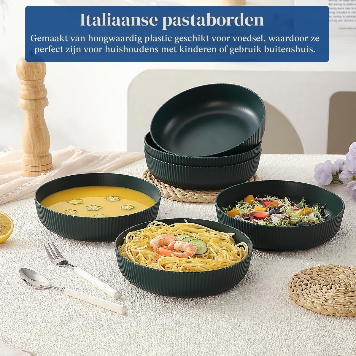 Detalle de HOMQUEN pastakommen set van 6, 37 oz, groene kunststof kommen
