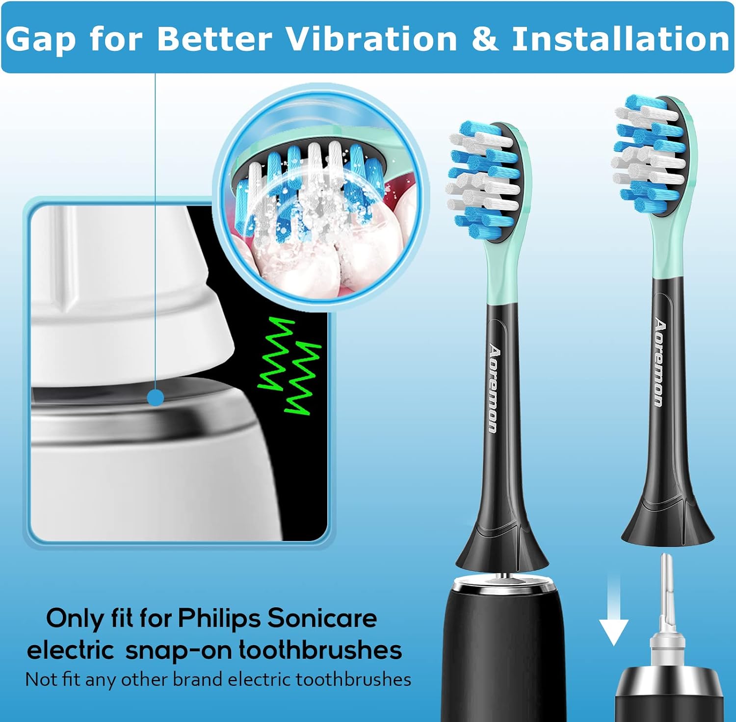 Thumbnail 6 de Aoremon Replacement Toothbrush Heads for Philips Sonicare – 6 Count (Black)