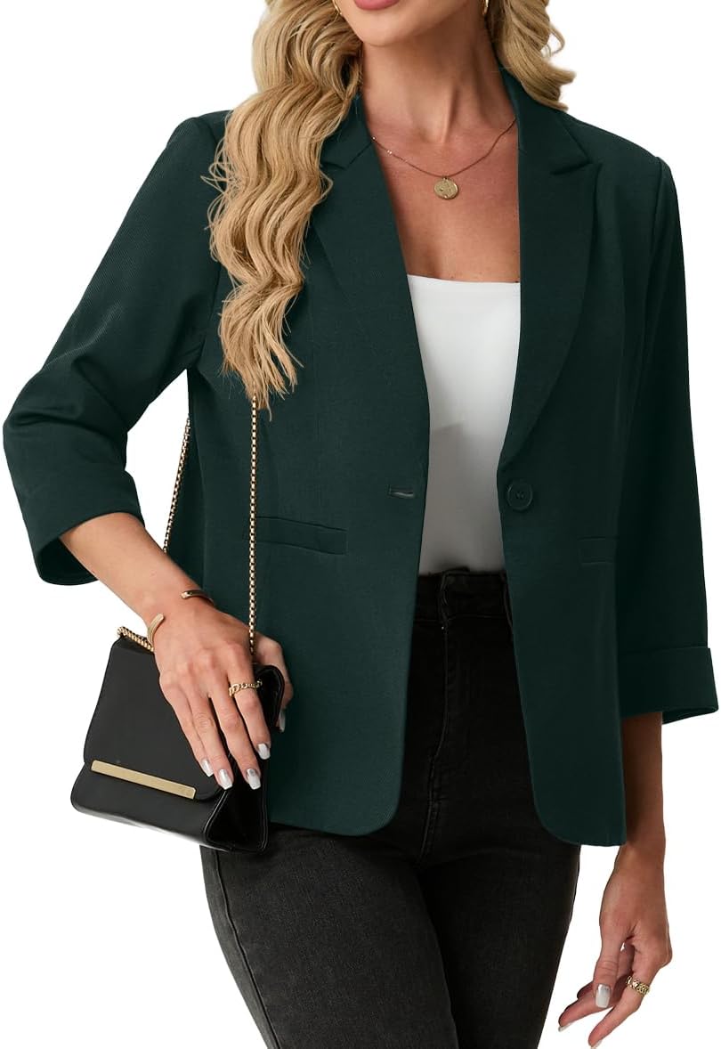 Detalle de GRECERELLE Women's 3/4-Sleeve Work Blazer with Peaked Lapel and Pockets