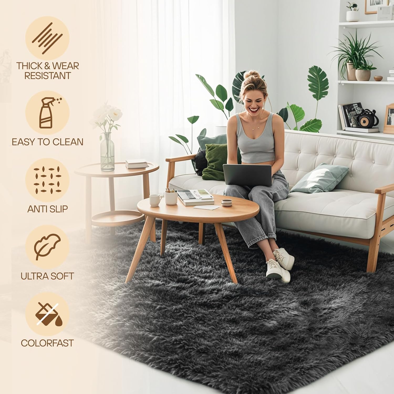 Detalle de Untimaty Rugs 160x230cm Dark Grey shaggy rug