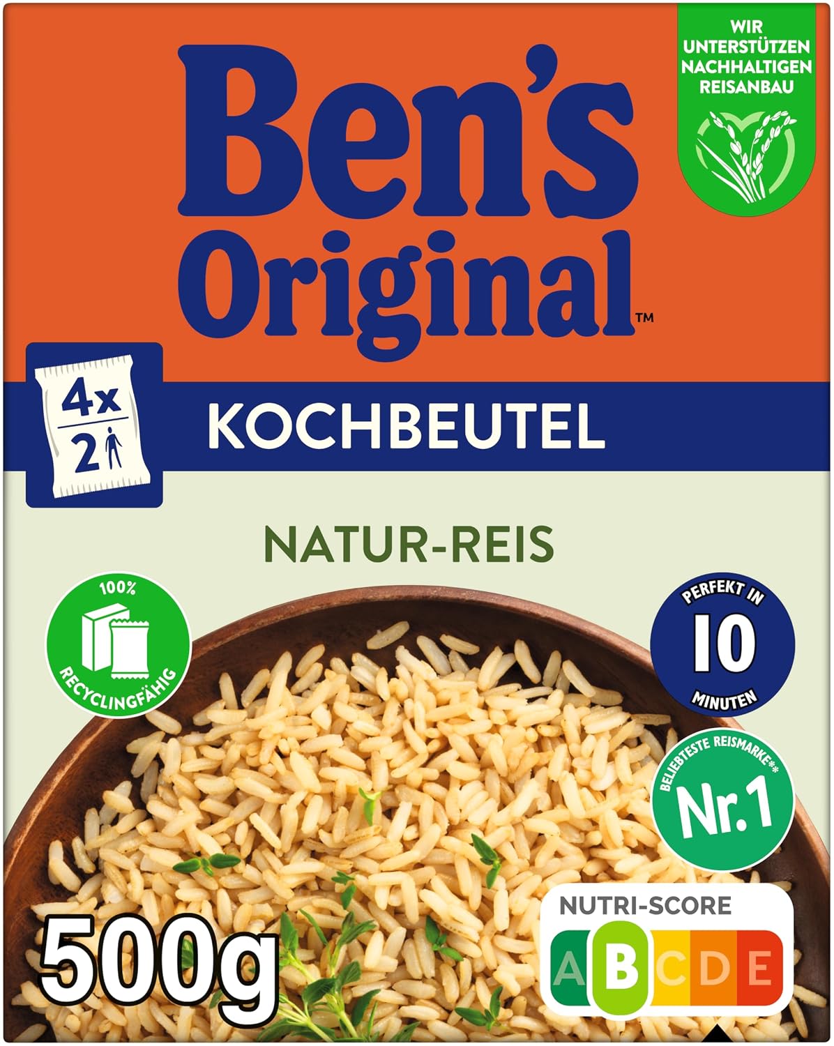 Detalle de BEN'S ORIGINAL Natur-Reis im Kochbeutel 9x500g – glutenfrei und schnell zubereitet