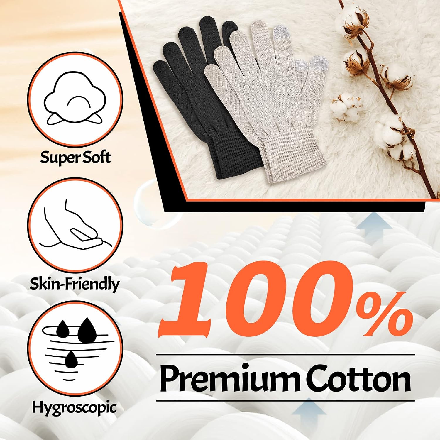 Thumbnail 1 de Migliore Wear 2 Pairs Cotton Gloves for Eczema – Touchscreen Friendly, Overnight Moisturising (Large)