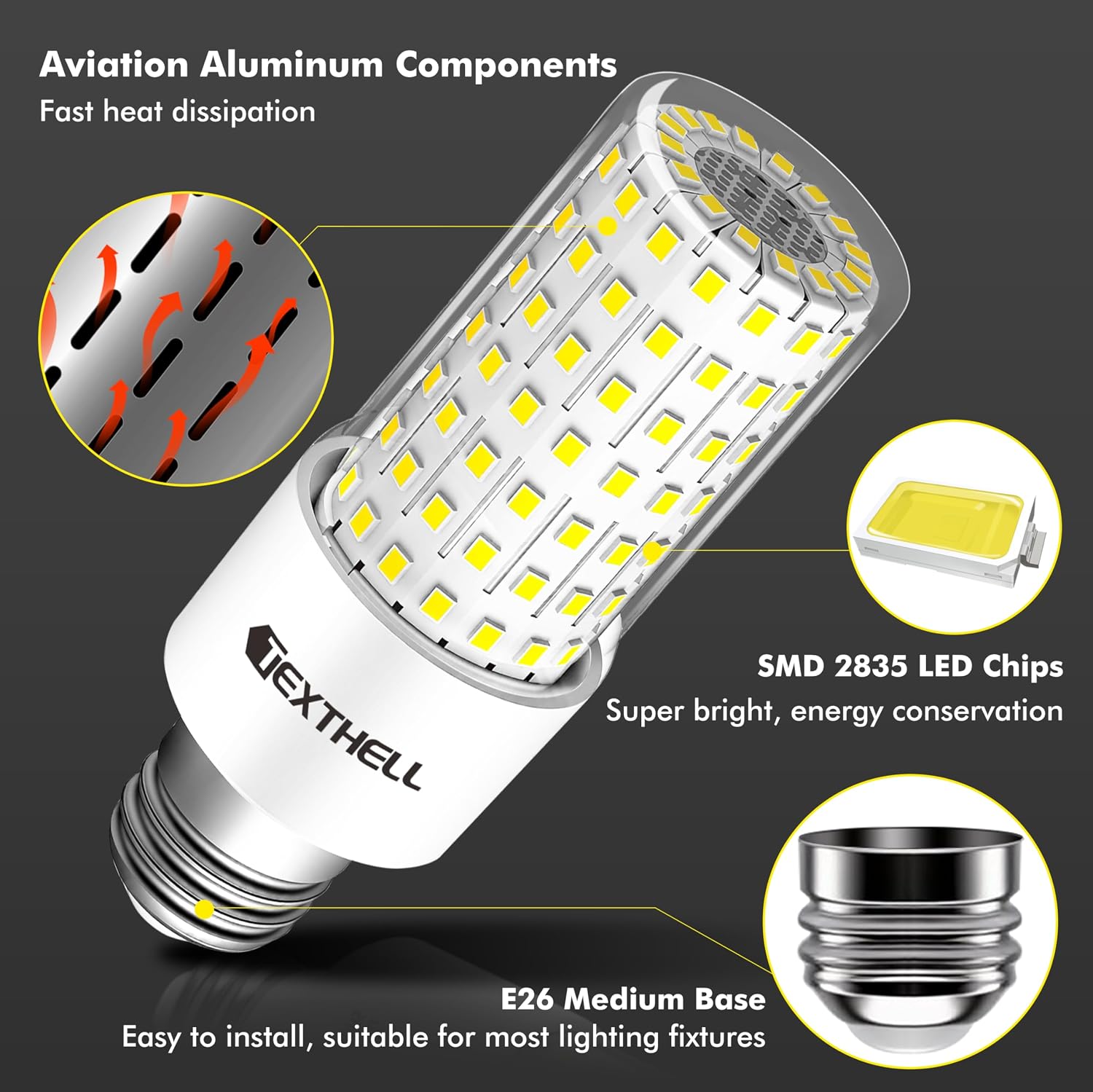 Detalle 2 de TEXTHELL NS-PCL15-B LED Corn Bulbs, 20W, 5000K, E26, 4-Pack