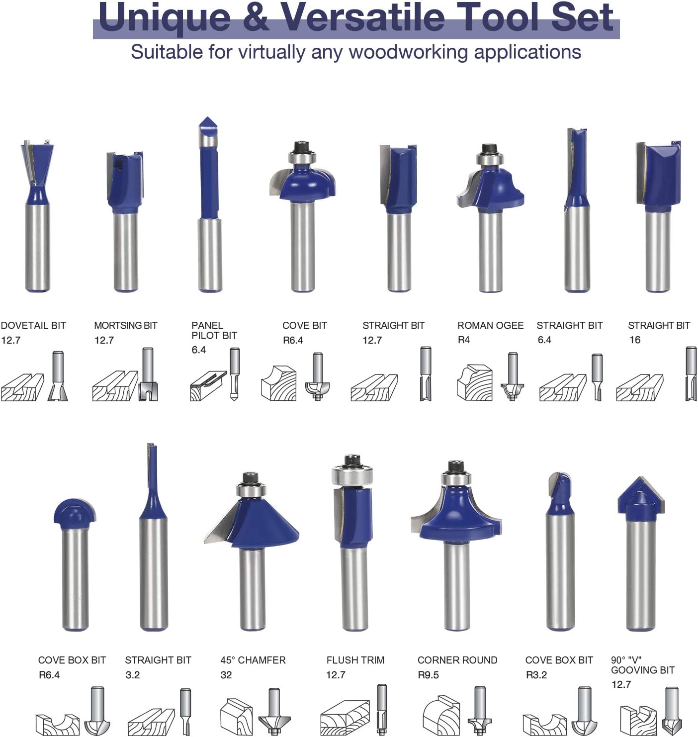 Thumbnail 2 de WORKPRO Set Frese per Legno 15 pezzi con codolo 8 mm e scatola in plastica