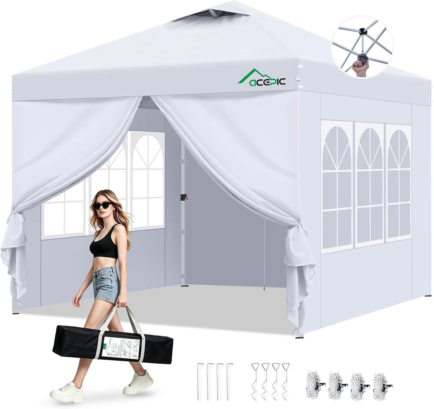 Detalle de Acepic 10x10 Pop-Up Canopy with 4 Removable Sidewalls, UPF 50+