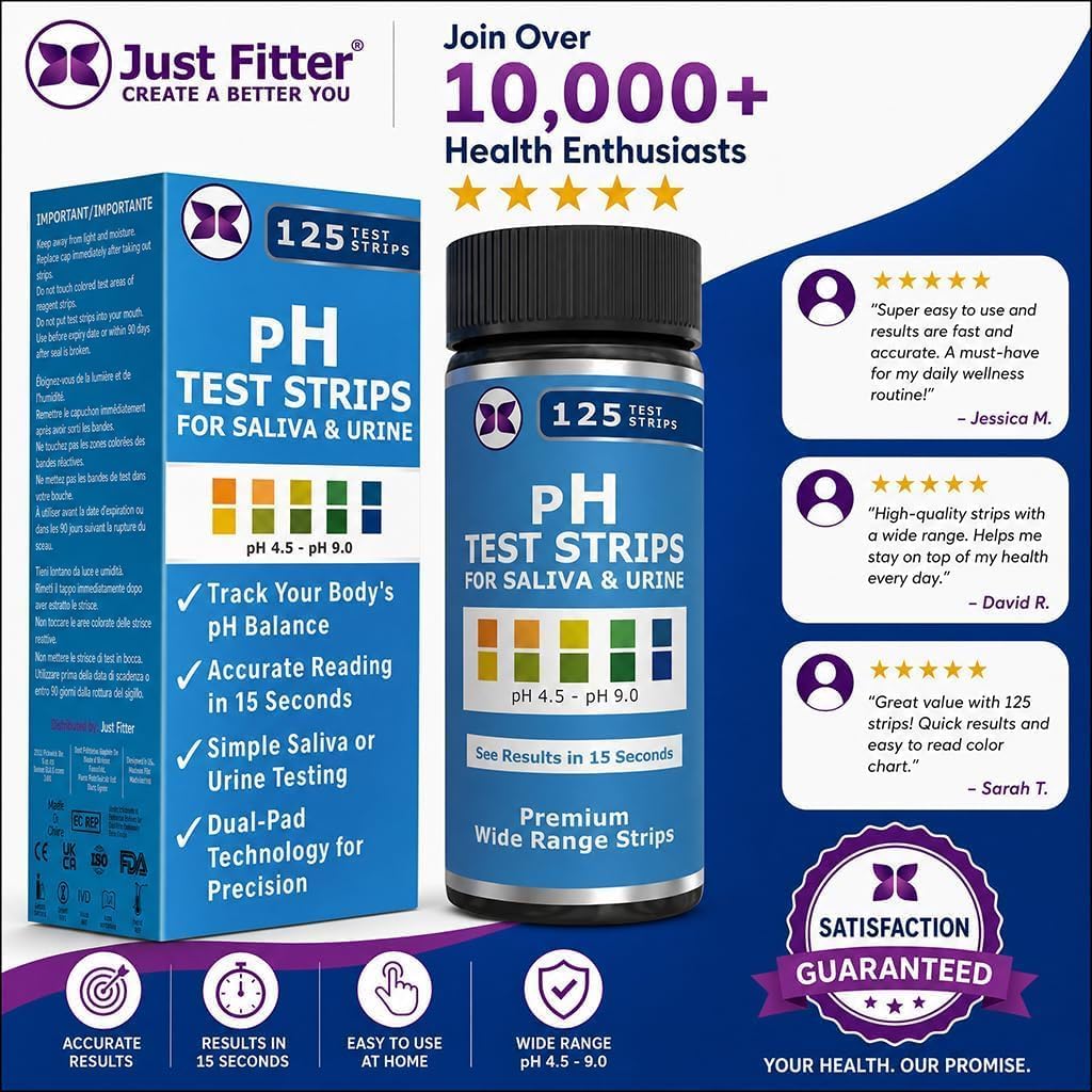 Thumbnail 2 de pH Test Strips for Body Alkaline & Acid Levels — Just Fitter (125 Strip Kit)