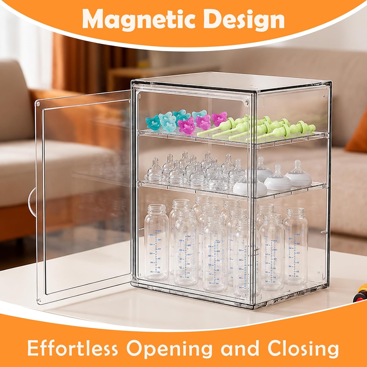 Thumbnail 6 de LEARNIBEE Baby Bottle Organizer, Adjustable 3-Tier Dustproof Plastic Storage