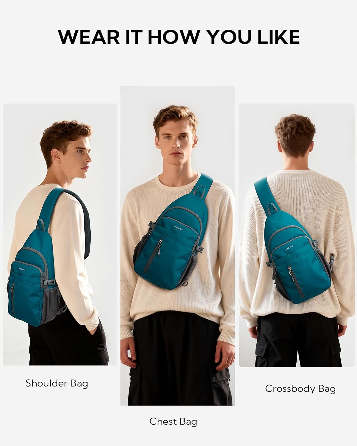 Detalle de Waterfly Sling Bag Crossbody Backpack: A versatile 6L carry with RFID protection