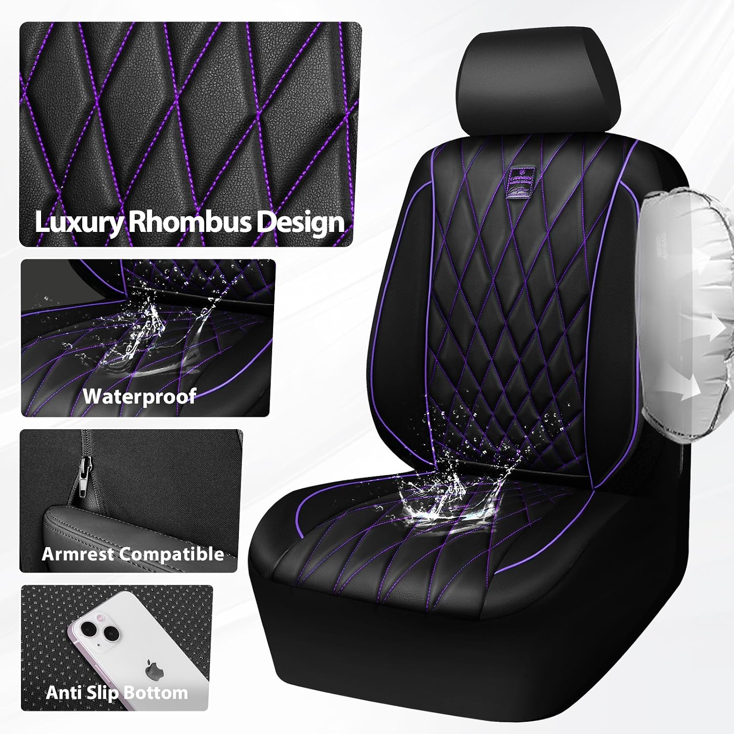 Thumbnail 5 de CAR PASS Piping Luxury Faux Leather Seat Covers 2-Pack
