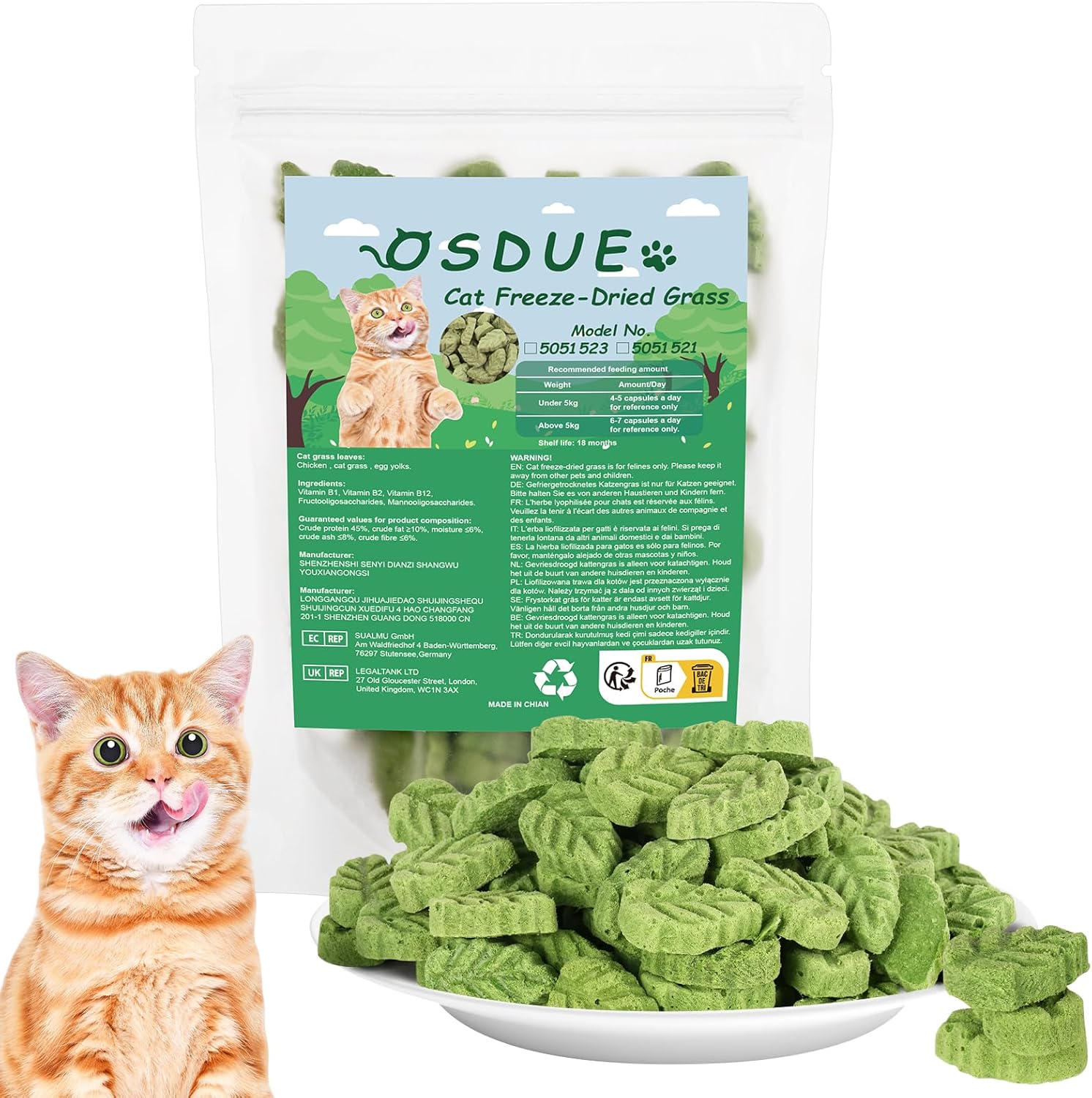 Detalle de OSDUE Katzengras-Snack (100 g) – Katzengras-Teething-Sticks mit Gefriergetrocknung