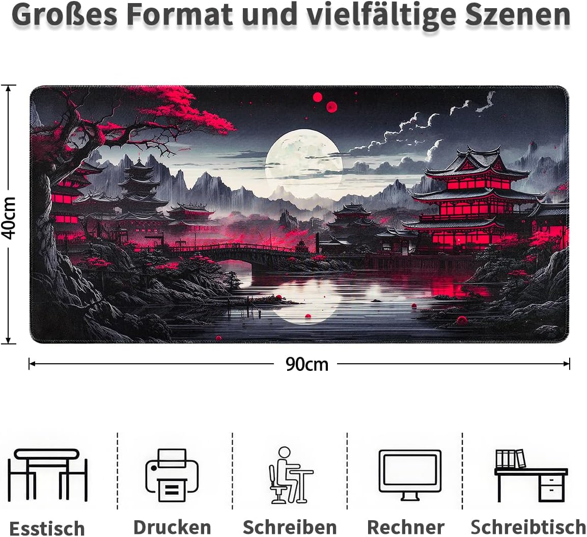 Thumbnail 2 de Zindoo XXL Gaming Mauspad 900 x 400 mm – Schwarzes Anime Mousepad mit rutschfester Gummibasis